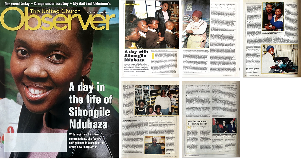 The cover and magazine spread featuring the work of The Townships Project. From the 2004 issue of The United Church Observer.